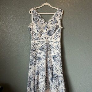 Taylor Blue and White Floral Midi Dress